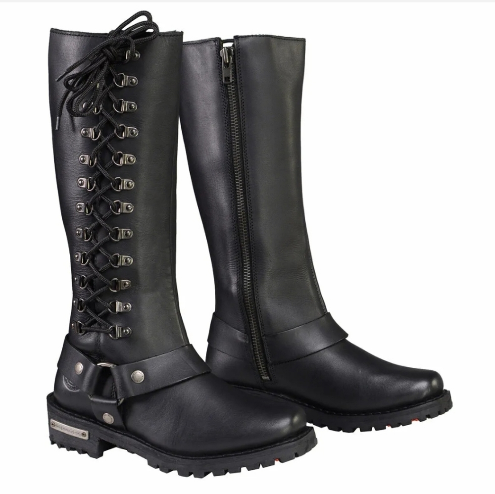 Milwaukee Leather MBL9365 Ladies Black 14-Inch Classic Harness Square Toe